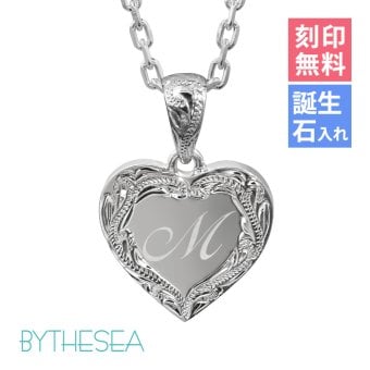 ハワイアンジュエリー ネックレス イニシャル シルバー ネックレス 刻印 無料 誕生石入れ可 ハート シルバー925 ギフトラッピング可能 チェーン 長さ選べる BY THE SEA バイザシー プレゼント ハロウィン 【品番：CG-SP314】