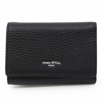 モンテスピガ　monte SPIGA　三つ折り財布　コンパクト財布　MOSMSP501BK　ブラック　黒　シュリンクレザー　牛革　トライフォード ウォレット