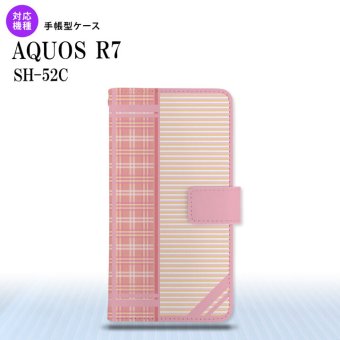 SH-52C AQUOS R7 手帳型スマホケース カバー チェック ボーダー ピンク  nk-004s-r7-dr1605