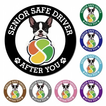 カーサイン 高齢者マーク SENIOR SAFE DRIVER ボストンテリア マグネット 強力 直径13cm 肉球 日本製 車 ステッカー
