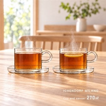 ichendorf イッケンドルフ ティーカップ 270ml ペア 箱入[カップ ソーサー セット ガラス ティーカップセット おしゃれ かわいい カップアンドソーサー 紅茶 ハーブティー ペアカップ 食洗機対応 結婚祝い プレゼント ギフト]