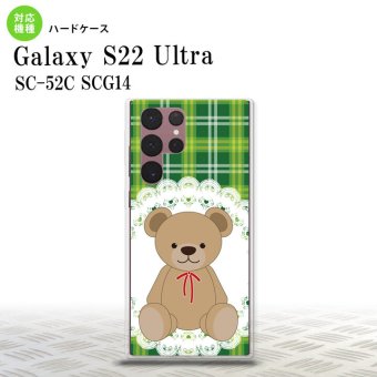 SC-52C SCG14 Galaxy S22 Ultra スマホケース 背面ケース ハードケース くま チェック レース 緑 メンズ レディース nk-s22ul-757