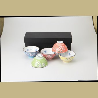 Japan 京桜 大平飯碗5客揃 磁器 美濃焼 やきものの里から、暮らしを贈ります。　ギフト 食器 セット テーブルウェア
