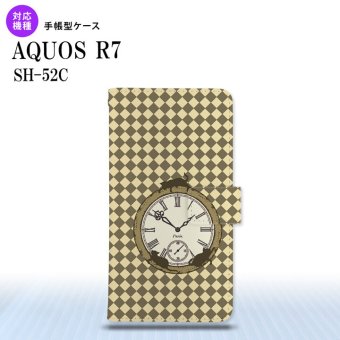 SH-52C AQUOS R7 手帳型スマホケース カバー 時計 チェック ベージュ  nk-004s-r7-dr1222