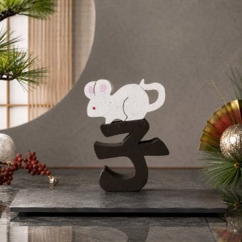 国産ヒノキ 干支の組み木｜子（ネズミ）の木製飾り｜色付き｜お正月のインテリア・贈り物