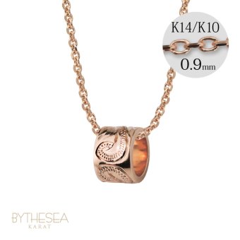 ゴールド ネックレス ハワイアンジュエリー ネックレス ゴールド ピンクゴールド 14K K14 ネックレス スクロールチューブ Sサイズ 14k カットあずきチェーン太0.9mm ギフトラッピング可能 BY THE SEA バイザシー プレゼント ハロウィン 【品番：CG-GP127R-CH123】