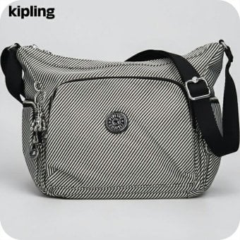 キプリング ショルダーバッグ レディース ブランド Kipling ガブ S PE+ ロゴ ワンポイント 総柄 ストライプ KI8039-4SY Diagonal Jacquard 黒