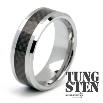 タングステン カーボン デザイン 幅8mm エッジカット シルバー ブラック フラットバンド 金属アレルギー対応 ごつめ