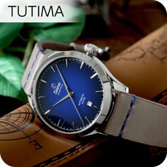 チュチマ フリーガー エアロクラブ クォーツ 電池式 腕時計 ブランド メンズ 革ベルト TUTIMA 6105-53 アナログ ブルー グレー ドイツ製
