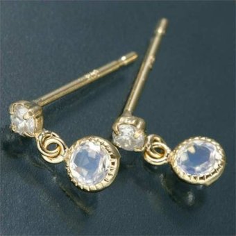 ピアス レディース 誕生石 6月 ブルームーンストーン K18 18金 イエローゴールド アンティーク調 ミル打ち 天然石 ジュエリー アクセサリー ギフト プレゼント