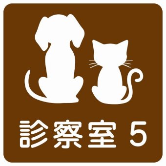動物イラスト付 診察室5 ブラウンホワイト 27x27cm 正方形 サインステッカー シール 屋外 屋内 防水 おしゃれ 部屋番号 ナンバー 動物病院 老犬ホーム 犬 猫 ネコ ドッグラン 動物園 ペットショップ ペット マナー お願い 獣医
