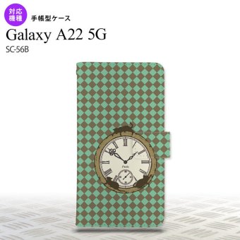 SC-56B Galaxy A22 手帳型スマホケース カバー 時計 チェック 緑  nk-004s-a22-dr1223