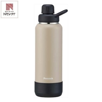 ピーコック ステンレスボトル ストレートドリンクタイプ 1L ベージュ 水筒 底カバー付き 保冷専用 取っ手付き 直飲み仕様【北海道・沖縄県・離島 配送不可】