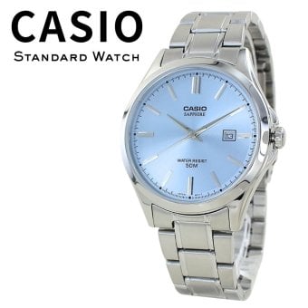 箱なし カシオ 腕時計 メンズ CASIO アイスブルー シルバー サファイアガラス カレンダー 日付 メタル 41mm 海外モデル 逆輸入 シンプル 上品 仕事 ビジネス 誕生日 プレゼント ギフト 成人 卒業 入学