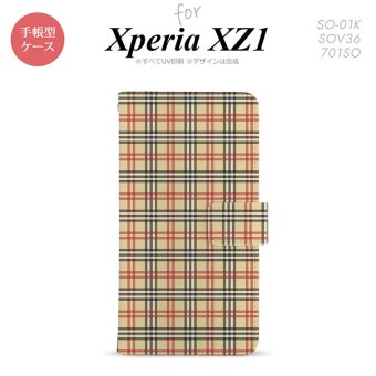 【手帳型 スマホ カバー ケース】【SO01K】【エクスペリア XZ1】手帳型 ケース SO-01K スマホ カバー Xperia XZ1 エクスペリア チェックB ベージュ×赤 nk-004s-so01k-dr446【メール便送料無料】