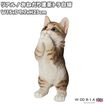 置物 猫 おねだり濃茶トラ白猫 高さ23cm woobia ウービア リアル かわいい おしゃれ 玄関 インテリア オブジェ ガーデン 茶トラ おねだり ねこ ネコ 動物 アニマル 癒し 棚 北欧 プレゼント ギフト 新築祝い 猫好き