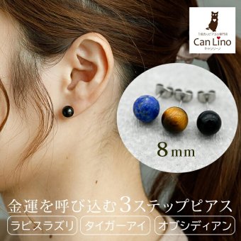 天然石 ピアス ラピスラズリ タイガーアイ オブシディアン【Auruna】 丸玉 8mm つけっぱなし 金属アレルギー対応 ステンレス パワーストーン