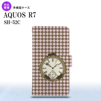 SH-52C AQUOS R7 手帳型スマホケース カバー 時計 チェック ピンク  nk-004s-r7-dr1221