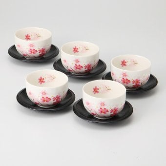 コスモス 茶托付湯呑揃 湯呑：磁器、茶托：PBT樹脂 美濃焼 やきものの里から、暮らしを贈ります。　ギフト 食器 セット テーブルウェア