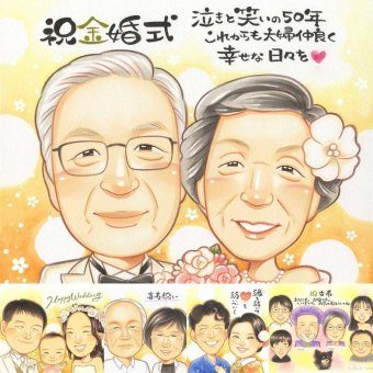 金婚式のギフトに、大切な瞬間を、あたたかく残せます。大切なお祝いにも安心してご注文いただけます。 似顔絵 金婚式 贈り物 名入れ ギフト プレゼント 手描き 金婚式 結婚記念日 銀婚式 夫婦 家族 祖母 おばあちゃん おじいちゃん 名入れ 下書き確認 修正無料 サプライズ 喜ばれる 似てる 実績多数 感謝 50周年 結婚記念日 親孝行 長寿 贈答品 イラスト 記念日 感激 オリジナル