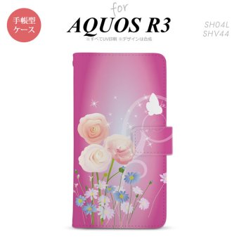SH-04L/SHV44 AQUOS R3 手帳型スマホケース カバー 花柄 ミックス ピンク  nk-004s-r3-dr282