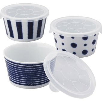 波佐見焼 藍玉 レンジ鉢トリオ [26-7565-020] ３０１４１ プレミアムギフト 贈り物 お祝い 磁器（波佐見焼）、蓋＝ポリプロピレン 日本製 内祝い 出産内祝い 結婚内祝い 快気祝い 新築祝い お返し 贈り物 プレゼント ギフト