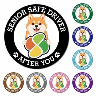 カーサイン 高齢者マーク SENIOR SAFE DRIVER 秋田犬 マグネット 強力 直径13cm 肉球 日本製 車 ステッカー
