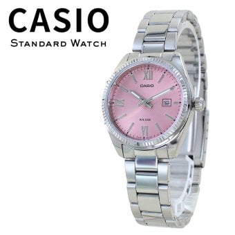箱なし カシオ 腕時計 レディース CASIO ピンク シルバー ローマ数字 5気圧防水 日付 カレンダー 小さめ メタル 海外モデル 逆輸入 シンプル 上品 仕事 通勤 誕生日 プレゼント ギフト 成人 卒業 入学