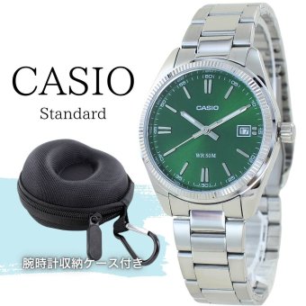 カシオ 腕時計 メンズ レディース シルバー グリーン ユニセックス CASIO 海外モデル 日付表示 50m防水 プレゼント ギフト 収納ケース付き 成人 卒業 入学