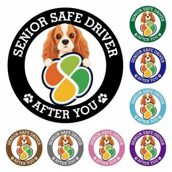 カーサイン 高齢者マーク SENIOR SAFE DRIVER イングリッシュコッカースパニエル ステッカー シール 直径13cm 肉球 日本製 車