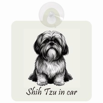 Shih Tzu シーズー Bタイプ 車 窓ガラス 吸盤タイプ 犬 かっこいい おしゃれ イラスト付 DOG IN CAR ドッグインカー ドッグオンボード 安全対策 セーフティサイン デコ 外出 ドライブ カーサイン 吸盤