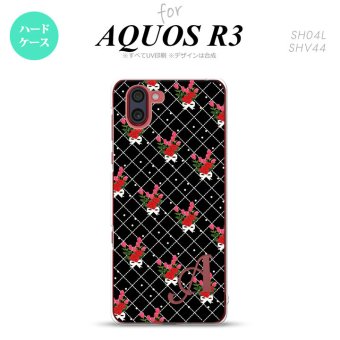 SH-04L SHV44 R3 AQUOS R3 スマホケース カバー 花柄 バラ 編み 黒 +アルファベット nk-r3-267i