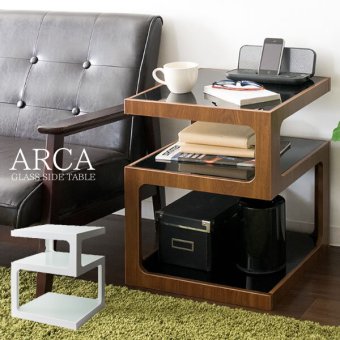 サイドテーブル ARCA(アルカ)st-403 ナイトテーブル ガラステーブル ソファサイドテーブル リビングテーブル コーヒーテーブル ミニテーブル ブラウン ホワイト 幅40×奥行き40×高さ52.5cm ベッドサイドテーブル 新築祝い 引越し祝い