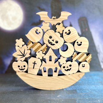 【国産ひのき】ハロウィン 積む積む おもちゃ ギフト プレゼント 幼稚園 小学生 男の子 女の子 バランス ゲーム 積み木 ツムツム インテリア