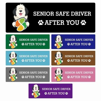 カーサイン 高齢者マーク SENIOR SAFE DRIVER オールドイングリッシュシープドッグ ステッカー シール 長方形 15x5cm 肉球 日本製 車