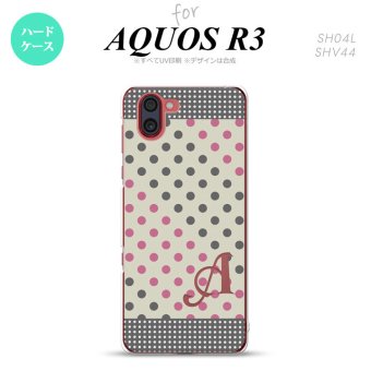 SH-04L SHV44 R3 AQUOS R3 スマホケース カバー ドット 水玉 C グレー ピンク +アルファベット nk-r3-1649i