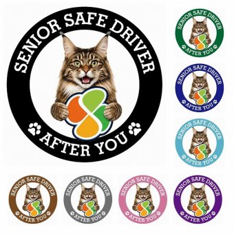 カーサイン 高齢者マーク SENIOR SAFE DRIVER メインクーン ステッカー シール 直径13cm 肉球 日本製 車