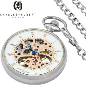 チャールズヒューバート 懐中時計 手巻き 機械式 チェーン 42mm シルバー ピンクゴールド CHARLES HUBERT 3801【国内正規品】