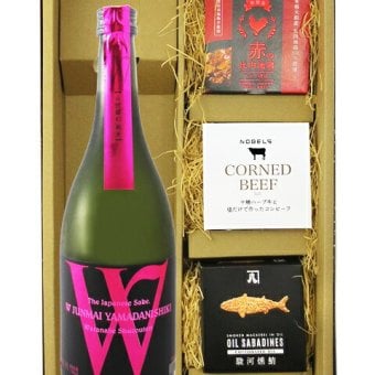 ★ 送料無料 ★ Ｗ ( ダブリュー ) 山田錦 純米  720ml ＋ 缶詰おつまみ3種セット【 9453 】【 日本酒・おつまみセット 】【 要冷蔵 】【 ハロウィン 贈り物 ギフト プレゼント 誕生日 結婚のお祝い 】