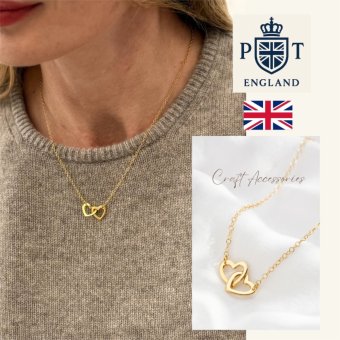 英国製 ハンドメイド ダブルハート ゴールドネックレス レディース ハートモチーフ 18Kゴールドプレーティング スターリングシルバー 上品 シンプル 大人 女性 彼女 妻 誕生日 記念日 結婚記念日 母の日 クリスマス バレンタイン ホワイトデー プレゼント ギフト