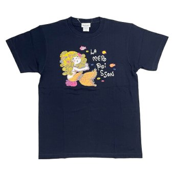 水森亜土 カラーTシャツ(M) ニンギョ ネイビー アパレル 送料込み