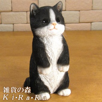 猫　置物 リアル　シンお願いキャット　４　ハチワレ　ネコ　動物オブジェ　ガーデン　オーナメント　店舗　カウンター　装飾　オブジェ　インテリア　玄関先　庭　ねこ好きさん人気ギフト　動物人気ギフト　クリスマスプレゼント　お誕生日祝い　母の日人気　父の日人気　敬老の日人気