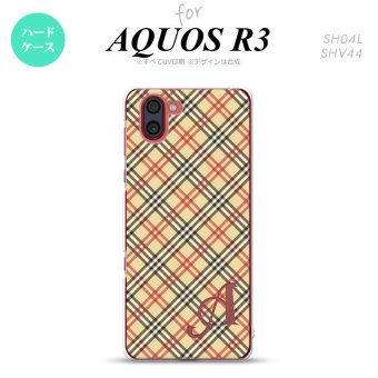 SH-04L SHV44 R3 AQUOS R3 スマホケース カバー チェック A ベージュ 赤 +アルファベット nk-r3-445i