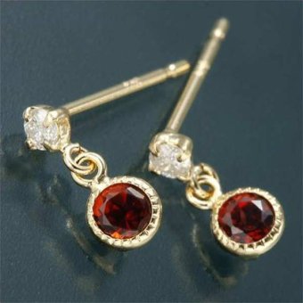 ピアス 1月 誕生石 ガーネット K18YG 18金 イエローゴールド アンティーク調 ミル打ち レディース アクセサリー ギフト プレゼント 贈り物