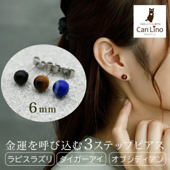 天然石 ピアス ラピスラズリ タイガーアイ オブシディアン【Auruna】 丸玉 6mm つけっぱなし 金属アレルギー対応 ステンレス パワーストーン