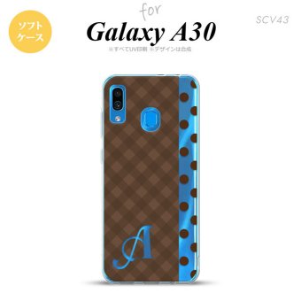 SCV43 Galaxy A30 SCV43 スマホケース ソフト カバー チェック ドット 茶 +アルファベット nk-scv43-tp1525i