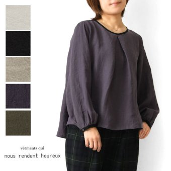 【nous rendent heureux ヌーランドオロー】東炊き リネン バイカラー パイピング タック ブラウス (424033)レディース 春 夏 秋 冬 シャツ slone square スロンスクエア ゆったり ナチュラル 服 日本製 人気 60代 50代 40代 30代