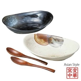 窯変 オーバルカレーペア カレー皿 ペア食器 オーバルプレート パスタ皿 楕円皿 和モダン 美濃焼 日本製 電子レンジ対応 食洗機対応 内祝い 結婚内祝い 出産内祝い お返し ギフト 〈02361〉 M-mode