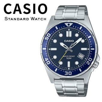 箱なし カシオ 腕時計 メンズ ブルー ネイビー シルバー アナログ 50m防水 日付 カレンダー メタルベルト スポーティ おしゃれ ビジネス 仕事 海外モデル プレゼント ギフト CASIO 成人 卒業 入学
