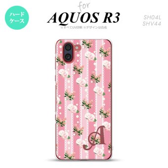 SH-04L SHV44 R3 AQUOS R3 スマホケース カバー 花柄 バラ レース ピンク +アルファベット nk-r3-269i